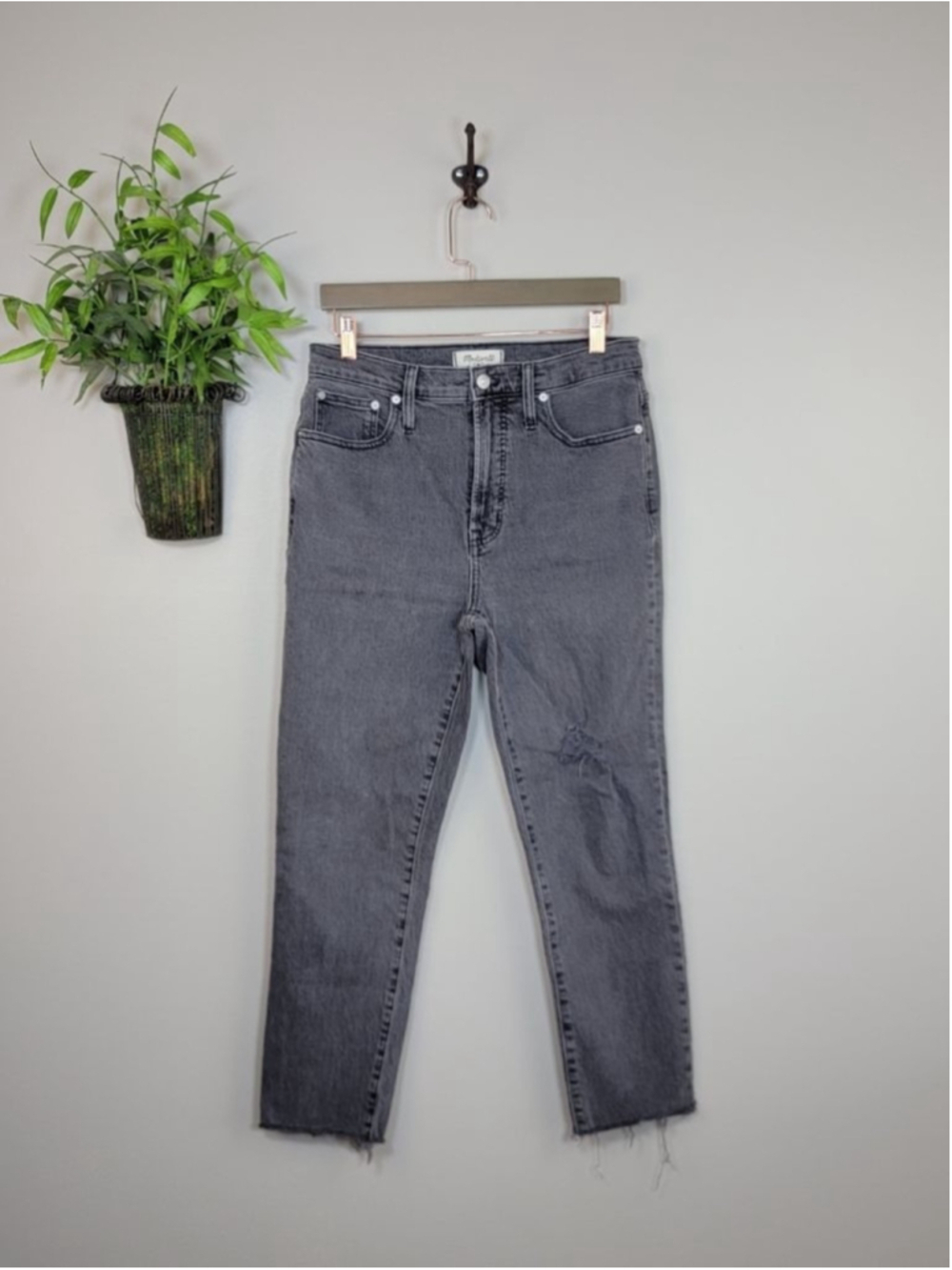 Madewell High Riser Skinny Hi Rise Frayed Jegging Gray Distressed 27 Jeans